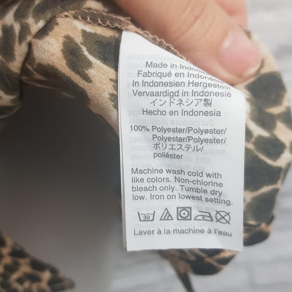 J.Crew Factory Animal Print Neck Tie Business Career Blouse - Picture 7 of 10